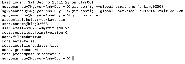 username and email